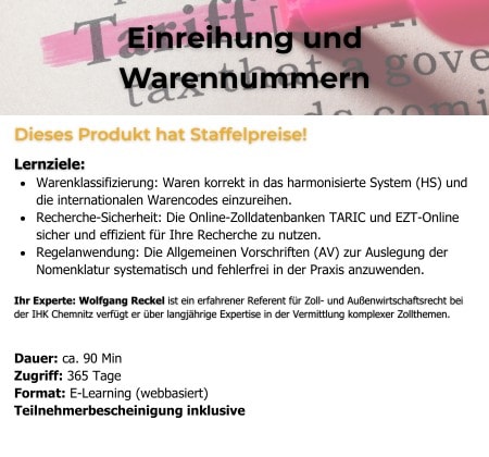 Einreihung und Warennummern [Digital]